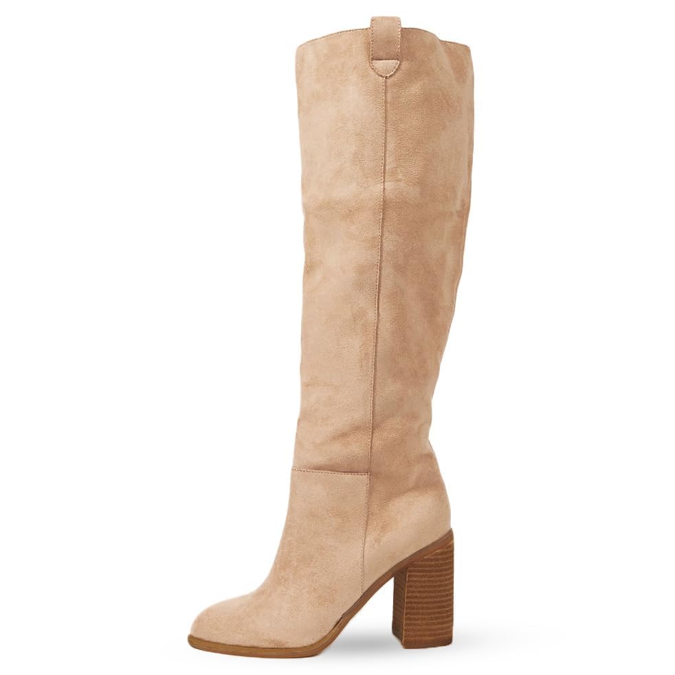 Erocalli Chunky Heel Suede Slouch Boot for Women