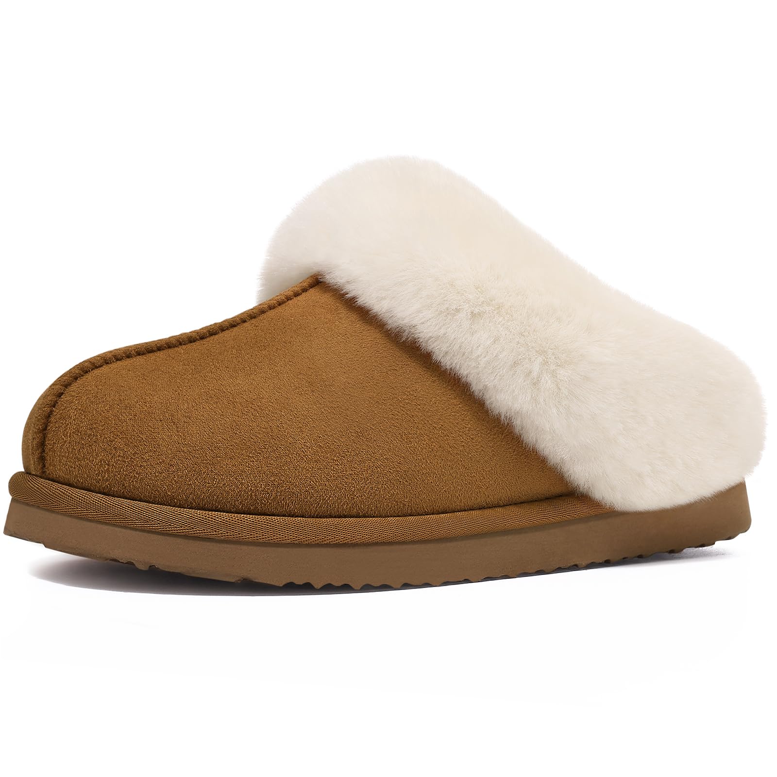 Litfun Women's Fluffy Memory Foam Suede Slippers with Faux Fur Collar